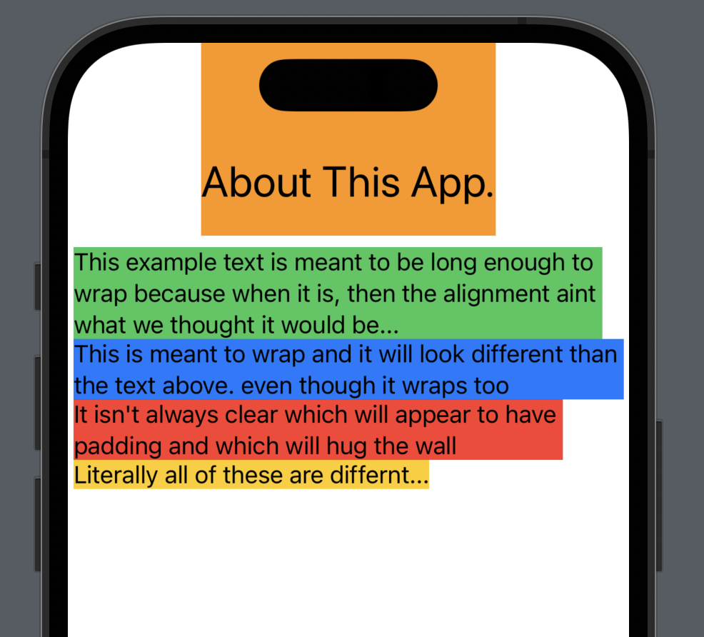 如何在 SwiftUI 中使用連續的文本視圖處理文本換行和對齊/填充？