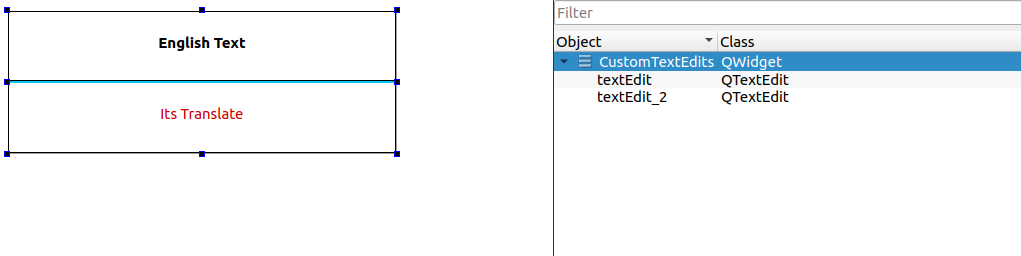 QListView 與兩個 QTextEdit 作為專案