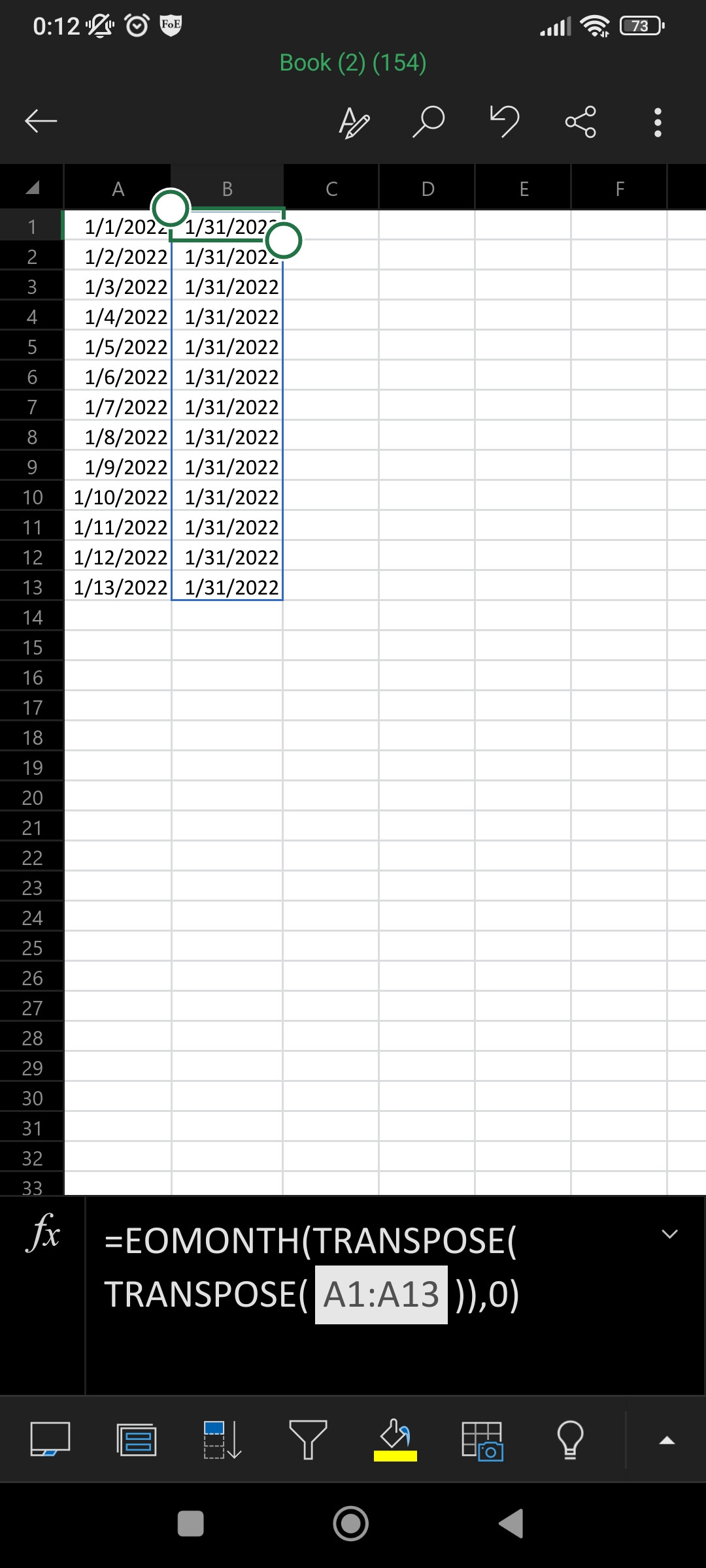 Excel EOMONTH 函式在范圍上使用 TRANSPOSE