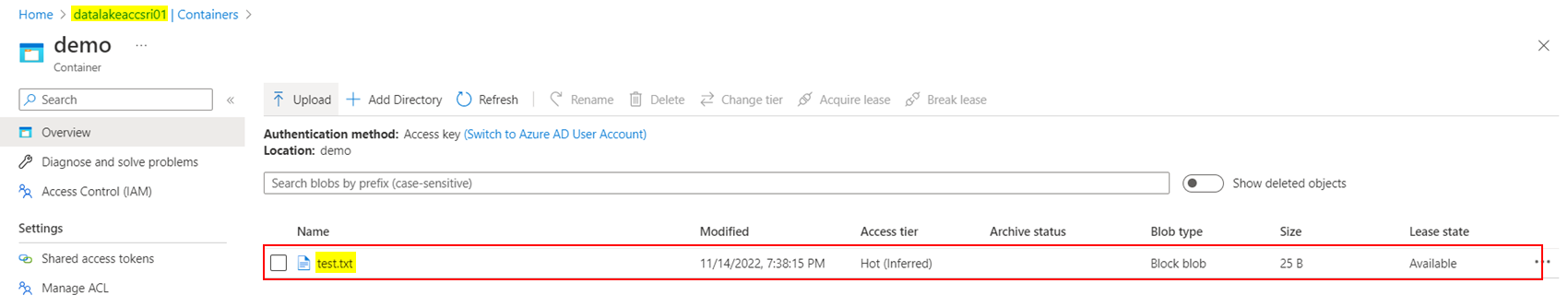 休息操作 Azure Datalake gen2