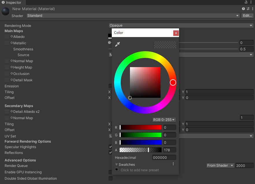 在 Unity 中更改材質 alpha 顏色時遇到問題