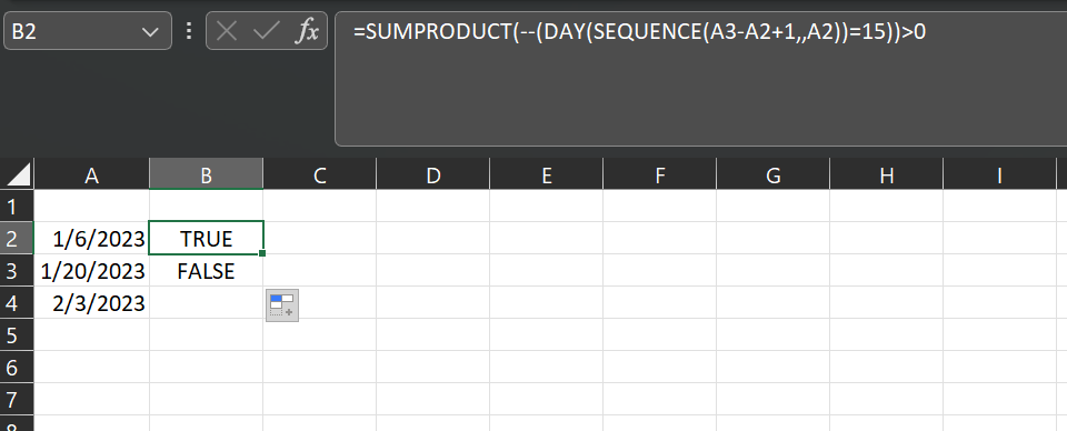 在 Excel 中比較日期以查看月份中的某天是否介于它們之間