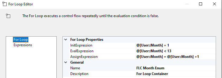 SSIS For Loop 容器使用表的日期變數