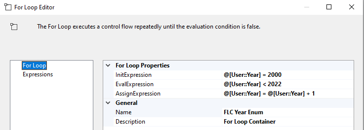 SSIS For Loop 容器使用表的日期變數