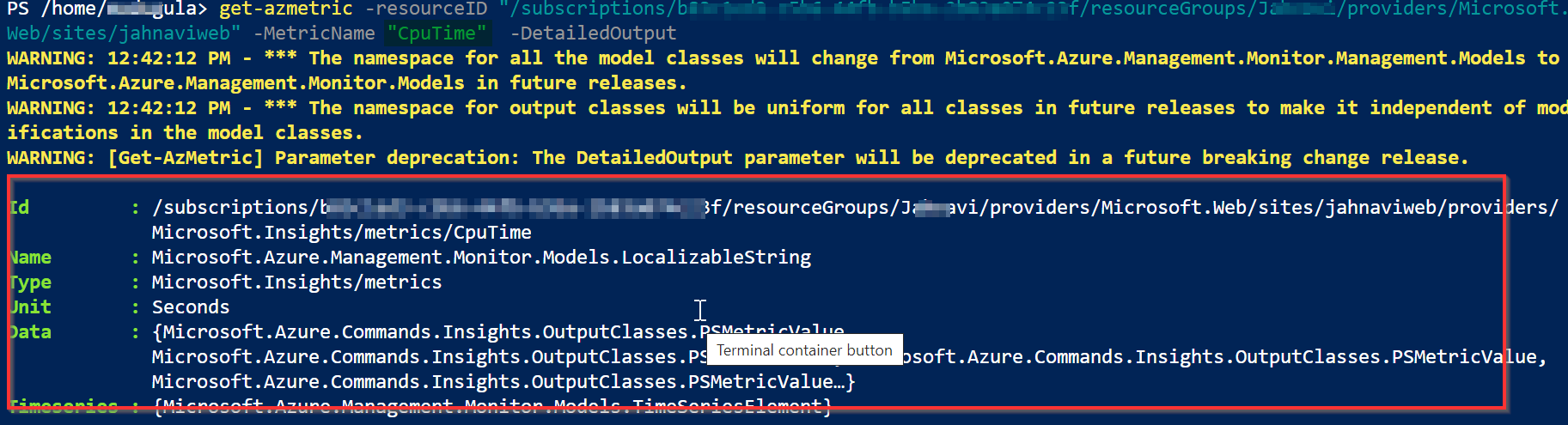 如何使用 Powershell 獲取 Azure 應用服務的 CPU 使用率？