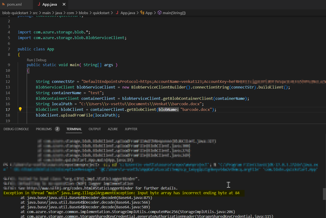 使用 java 將檔案上傳到 azure blob 存盤時遇到錯誤