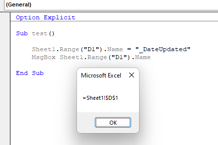獲取由 Excel 名稱管理器定義的特定單元格的“名稱”