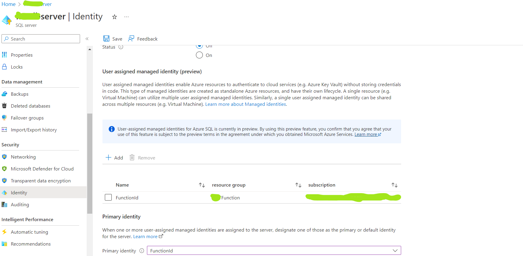 使用用戶管理的標識將 C# Azure 函式與 Azure SQL 連接起來。認證失敗