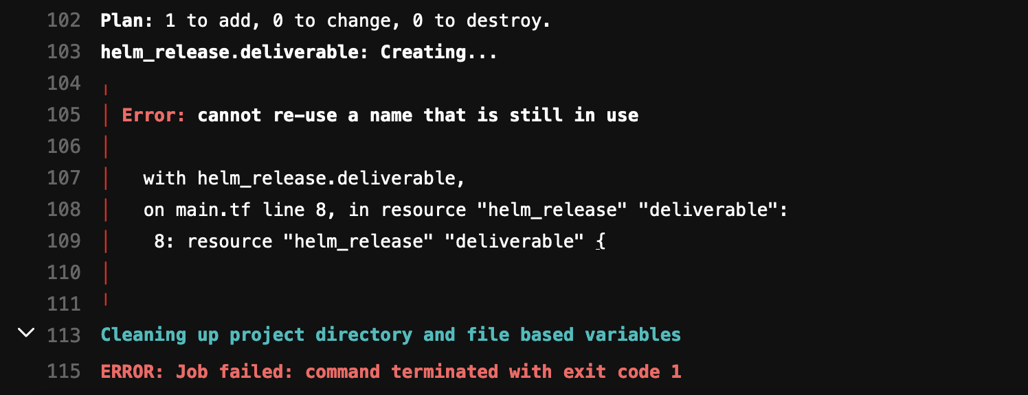 terraform helm release 不能重復使用仍在使用的名稱
