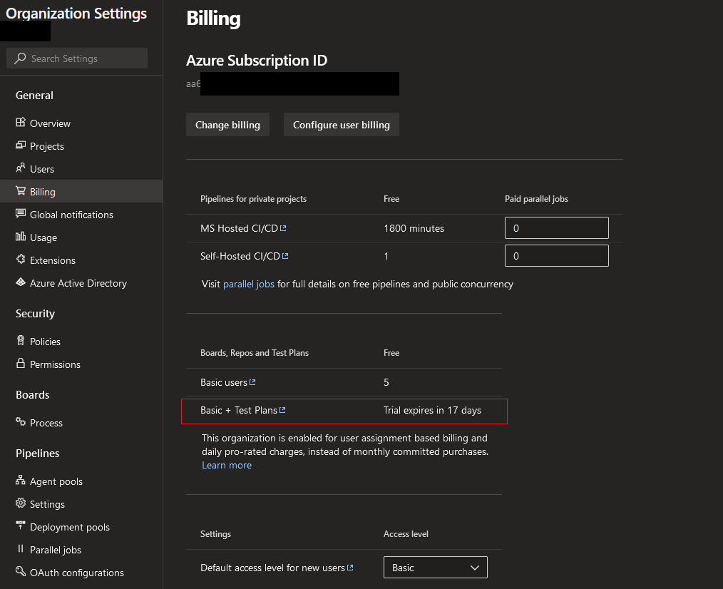 在 Azure DevOps 中,我可以看到創建測驗計劃 UI,盡管有訪問權限
