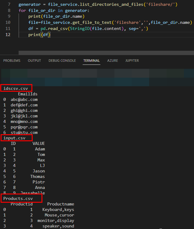 如何將 Azure 檔案共享的檔案讀取為 pandas 資料框的 csv