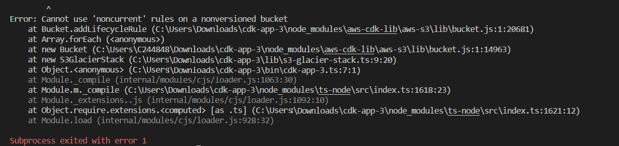 無法在 CDK 應用程式中為 AWS S3 Glacier 創建 CDK 堆疊？