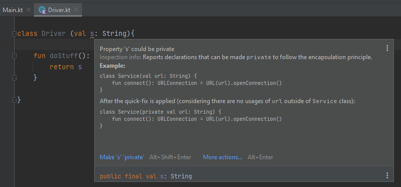 為什么 Intellij 建議我在 Kotlin 中將私有欄位設為私有?