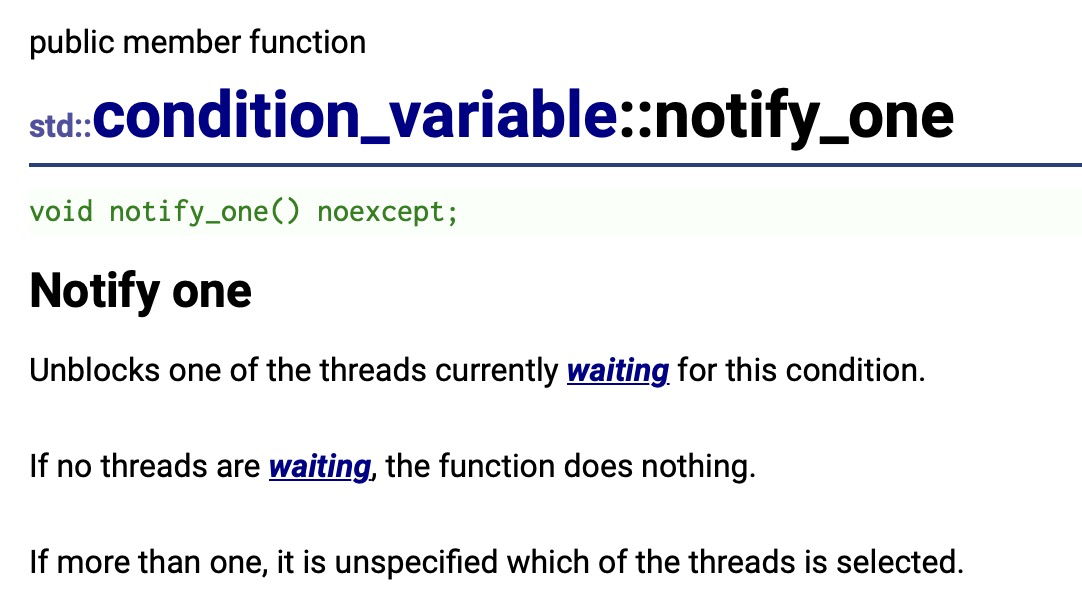 如果有很多執行緒在等待通知，std::condition_variable::notify_one() 函式通知哪一個？