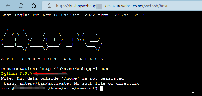 如何將 Azure App Service Python 版本從 3.9.7 更改為 3.9.12？
