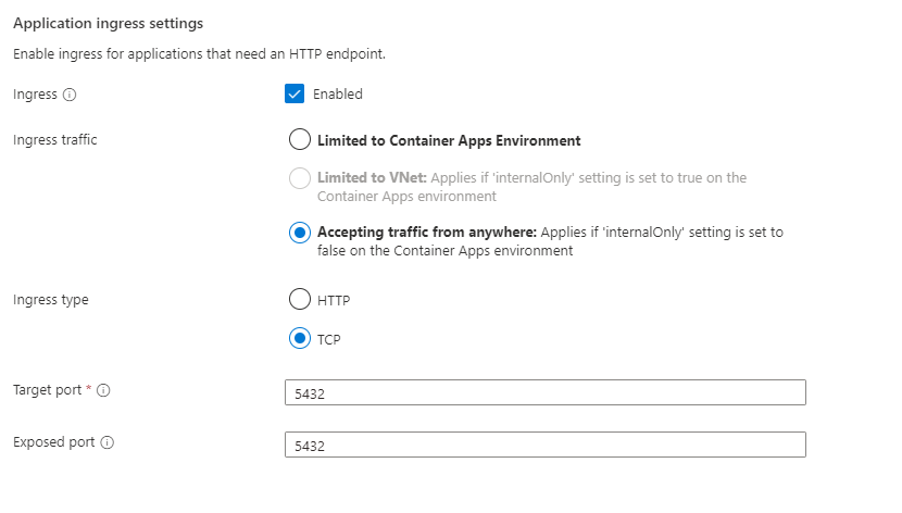 在 Azure 容器應用程式中部署 Postgres DB