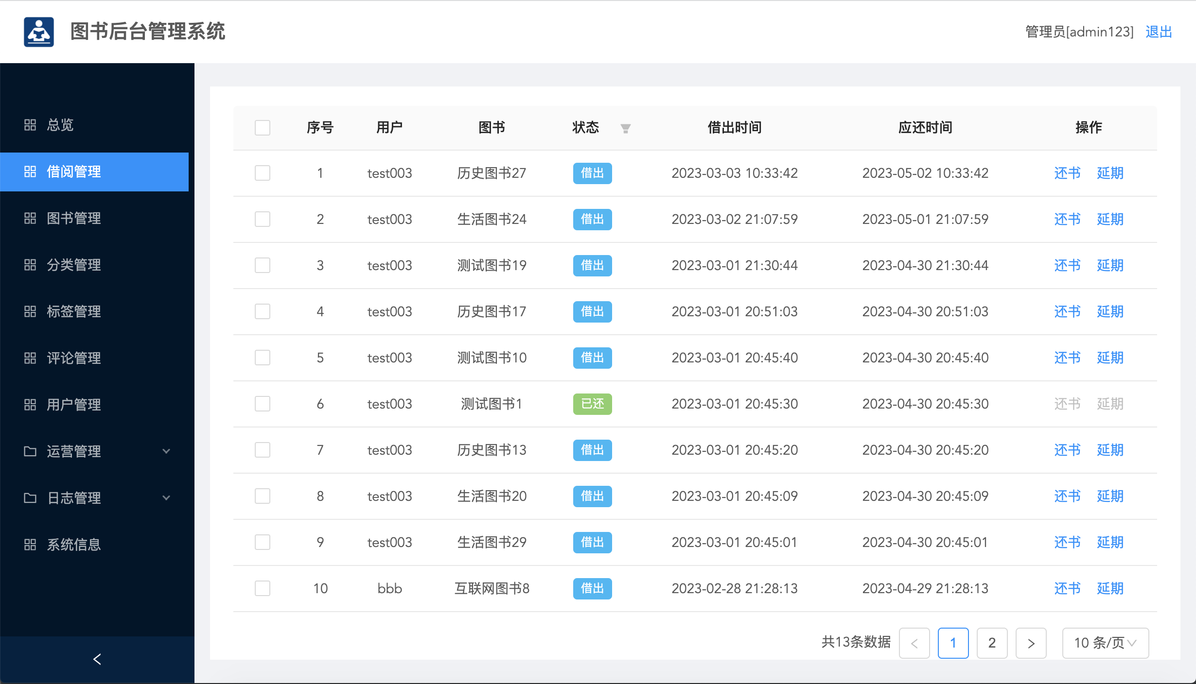 后臺借閱管理